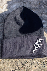 Black Cow Print Thunderbolt Beanie