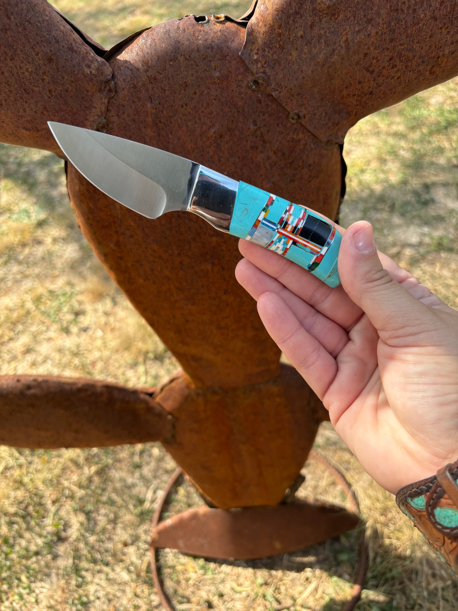 Large Straight Blade Turquoise Stone Knife