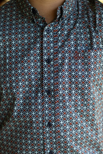 Red & Turquoise Diamond Button Up