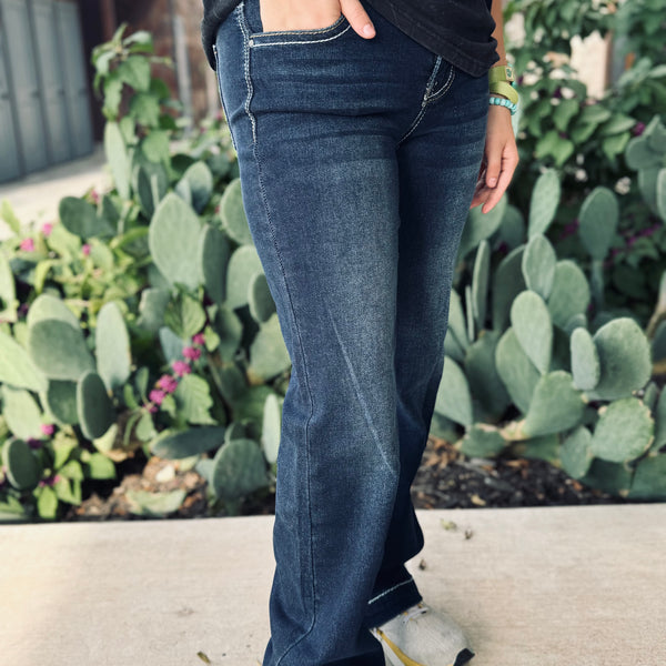 Dark Wash Longhorn Stitching Embroidery