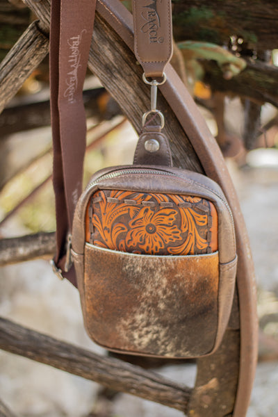 Speckled Hide/Tooled Sling Bag