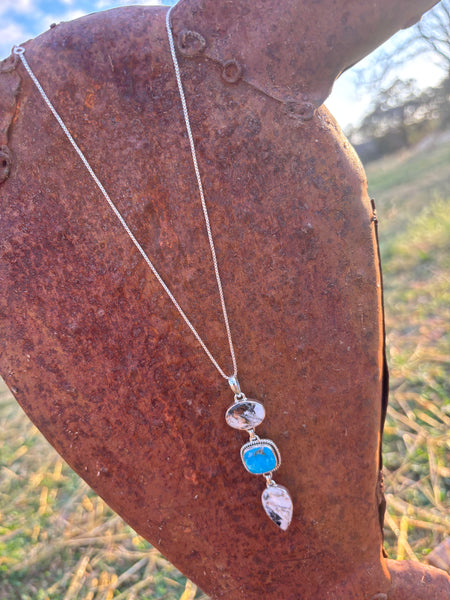 White Buffalo and Turquoise Drop Lariat