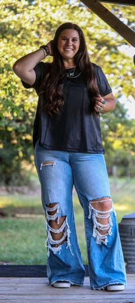 Light Wash High Rise Trouser Distressed Jeans