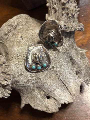 Navajo Cowboy Hat with Kingman Turquoise Earrings By Bobby Platero