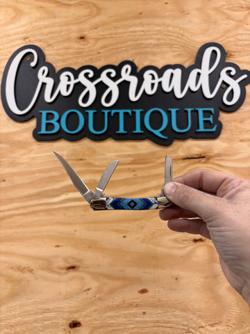 Diamond Multi Inlay Triple Blade Knife