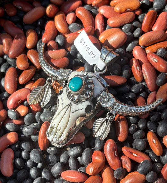 Tibet Antler Bone Longhorn with Stone Center Necklace