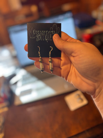 Handmade Sterling Silver Barrel Bead Dangle Earrings