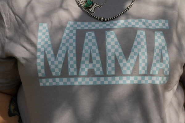 Turquoise Checkered Mama on Cement