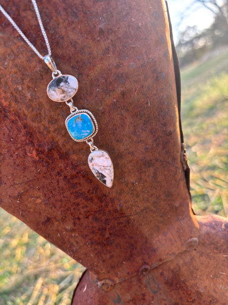 White Buffalo and Turquoise Drop Lariat