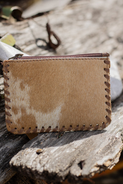 Chesnut Hide Buck stich Zipper Pouch