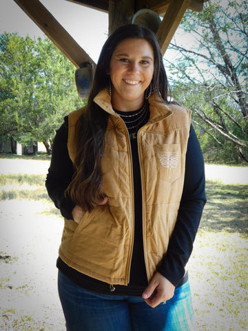 Camel Puffer W Aztec Lining Boot Stich Detail Vest