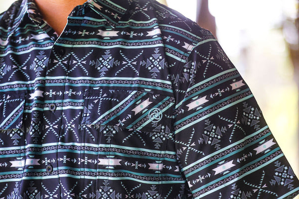 Black/Turquoise Cool Tech Button Up