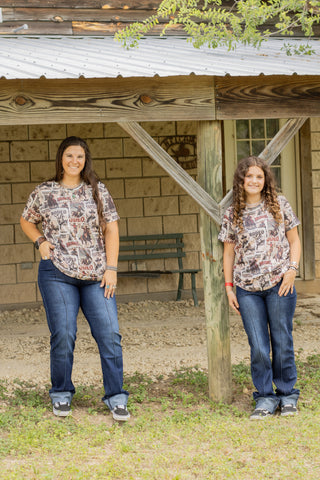 Rodeo Collage Western Print Short Sleeve Top