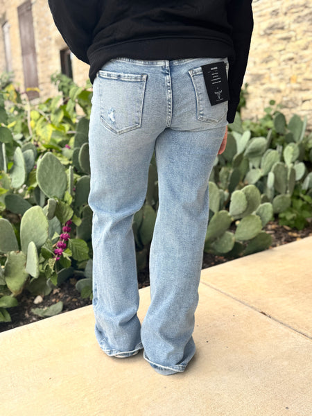 Light Stone Washed Distressed Trouser Jeans