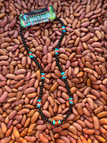 Onyx, Turquoise & Spiny Necklace