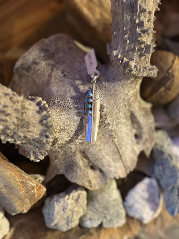 Navajo Kingman Feather Pendant By Chester Charley