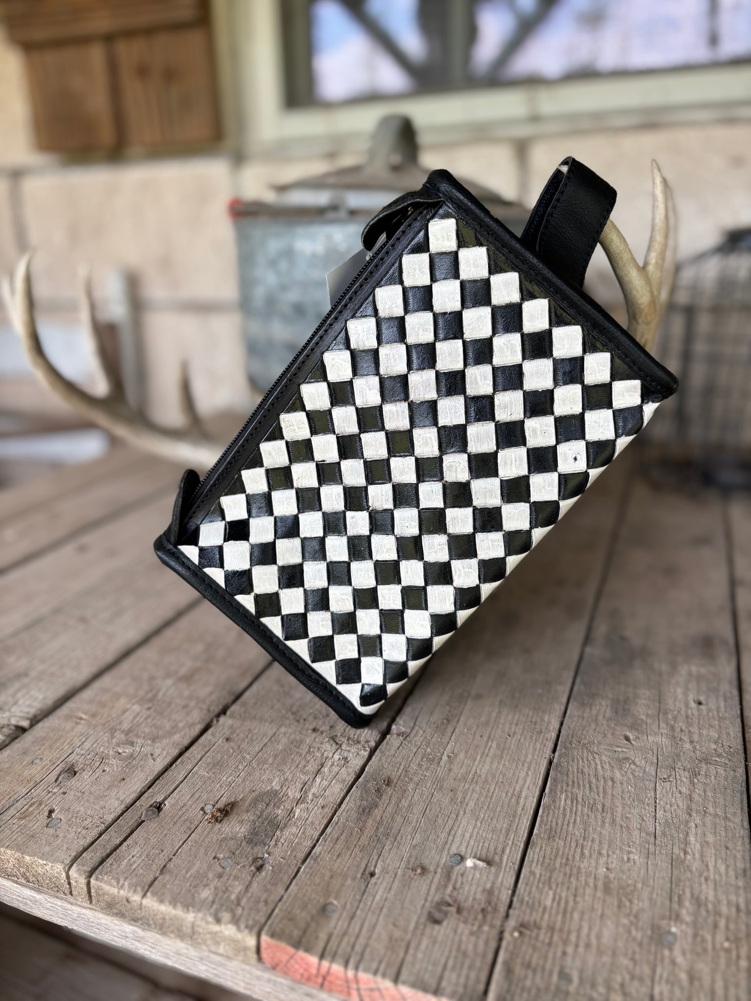 Black & White Checkered Cosmetic Bag