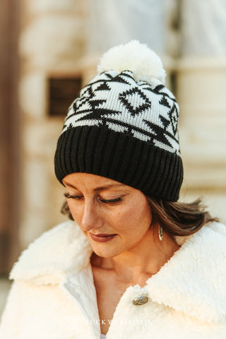 Black/Cream Aztec Beanie