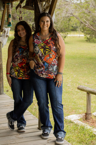 Western Collage Printed Sleeveless Tank Top