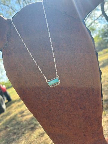 Roped Edge Turquoise Bar Necklace