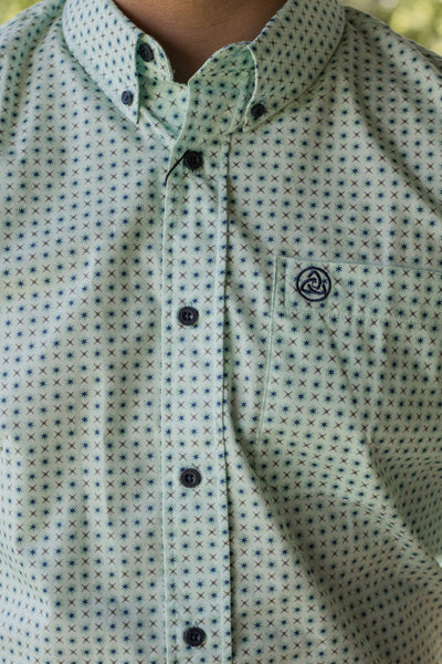 Turquoise Multi Print Button Up