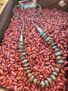 Green Turquoise with Large Chips & Barrel Beads Necklace