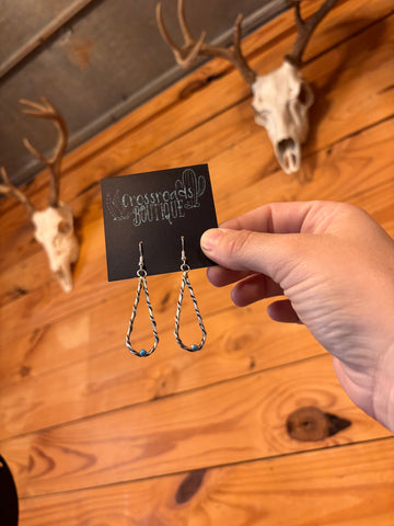 Twisted Silver Hoop with Turquoise