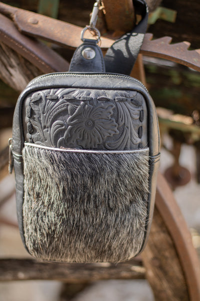 Speckled Hide/Tooled Sling Bag