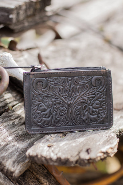 Tooled Leather Zipper Wallet