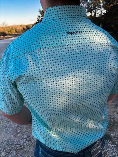 Turquoise Multi Print Button Up
