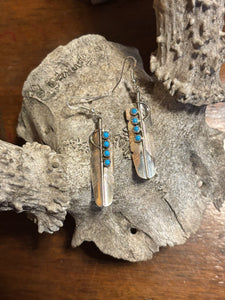 Navajo Kingman Feather Earrings By Chester Charley