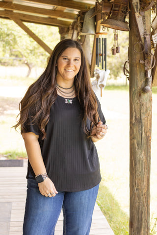 Black Ribbed Pocket Top