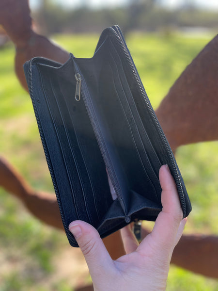 Black/White Brindle Hide with Turquoise Wallet