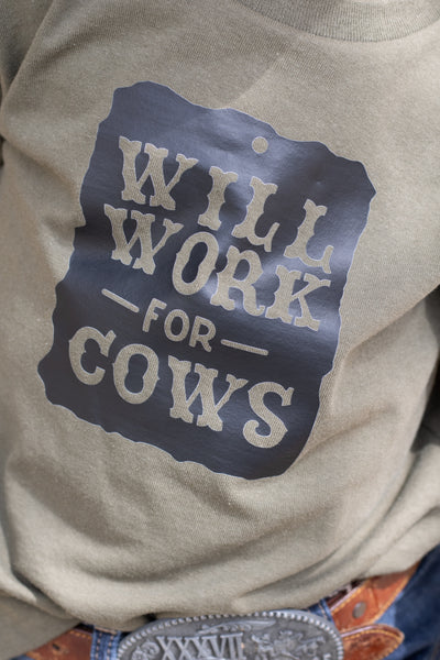 Will Work for Cows Kids Tee