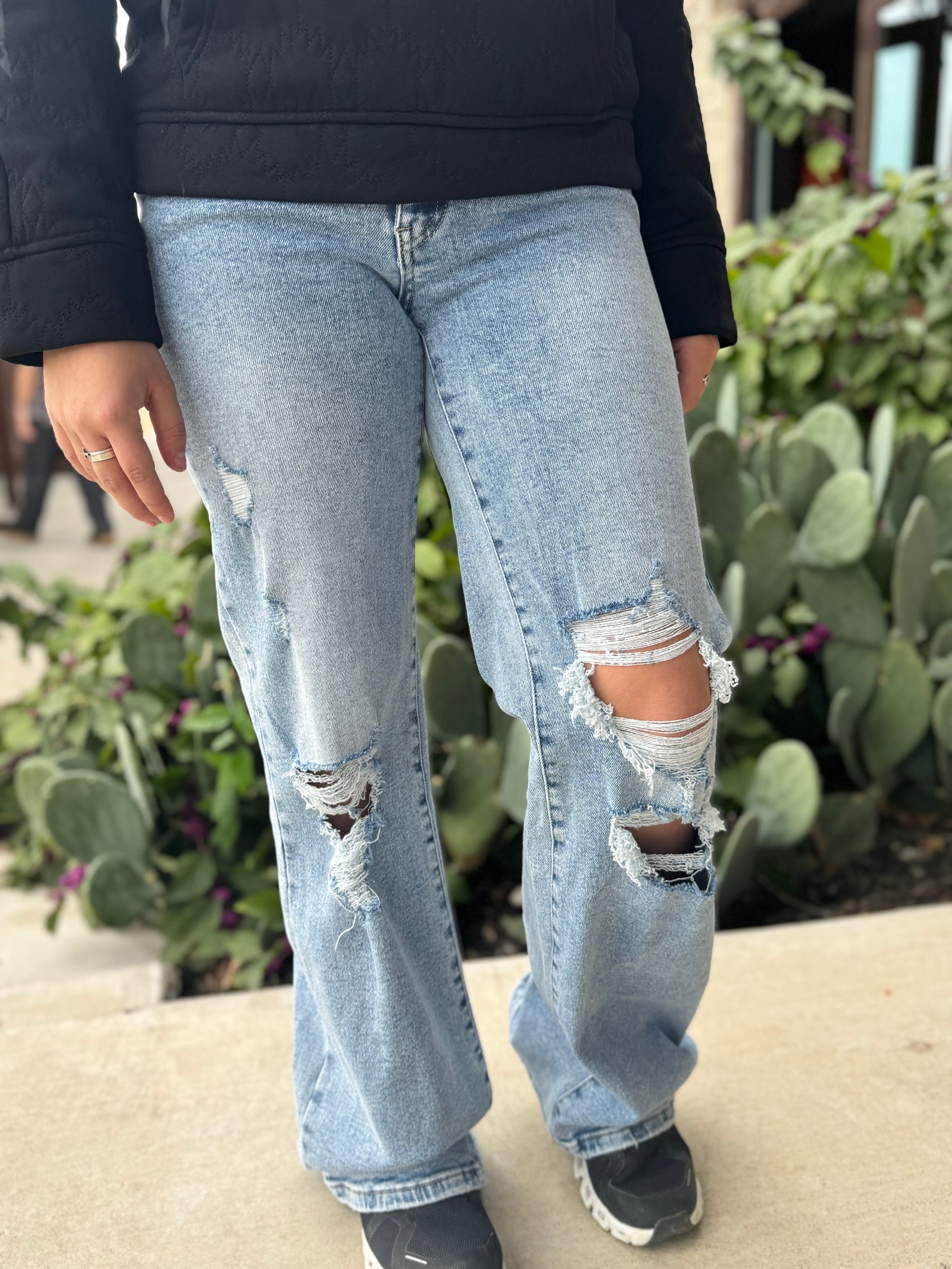 Light Stone Washed Distressed Trouser Jeans