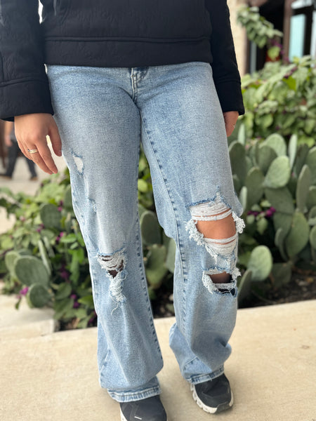 Light Stone Washed Distressed Trouser Jeans