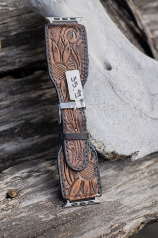 Tooled Sunflower Thick Watchband