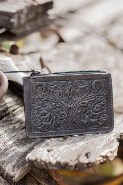 Tooled Leather Zipper Wallet