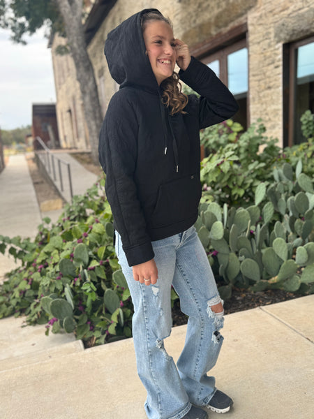 Black Quilted Hoodie