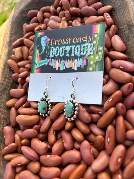 Kingman Turquoise Beaded Oval Dangle Earrings