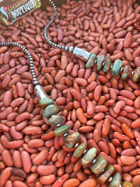 Green Turquoise with Large Chips & Barrel Beads Necklace