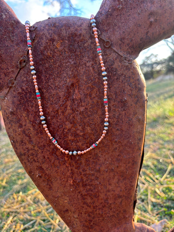 Jasper/Turquoise Heishi Copper and Nav Necklace