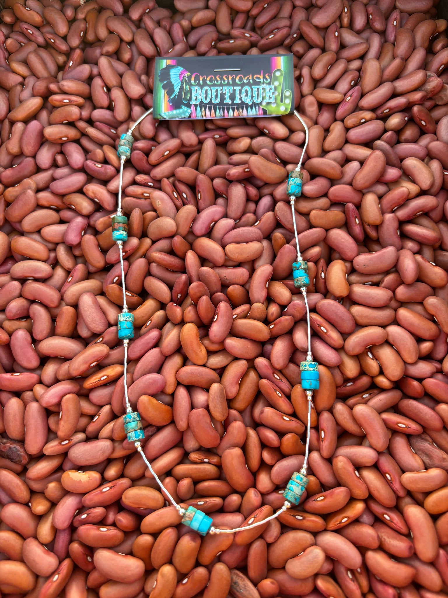 Liquid Silver & Turquoise Heishi Necklace