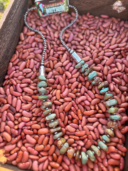 Green Turquoise with Large Chips & Barrel Beads Necklace