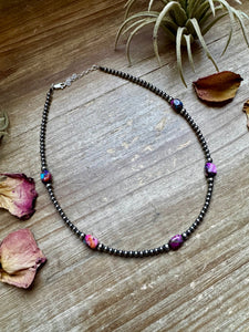 Pink Dye Turquoise Chocker & Pearls